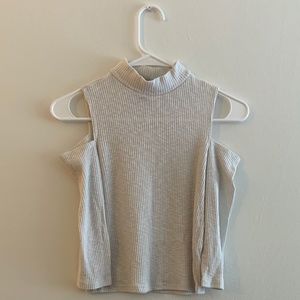 Ribbed Mock-neck Cutout Shoulder Top